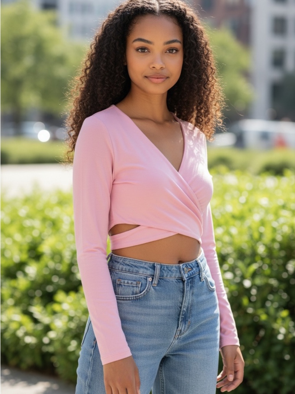 HALARA Women's Light Pink Wrap Crop Top